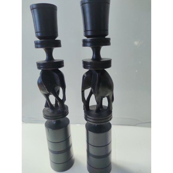 Ebony Wood Carved Elephant Candle Holders set of two 9 1/2" tall - Picture 11 of 13